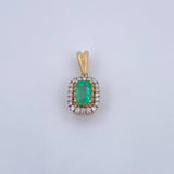 Pendant Dense Rectangle 1.9gr / 1.9cm / Emerald 70 Pts Diamonds 20 Pts Two Yellows White Gold 18K (Jewel) &