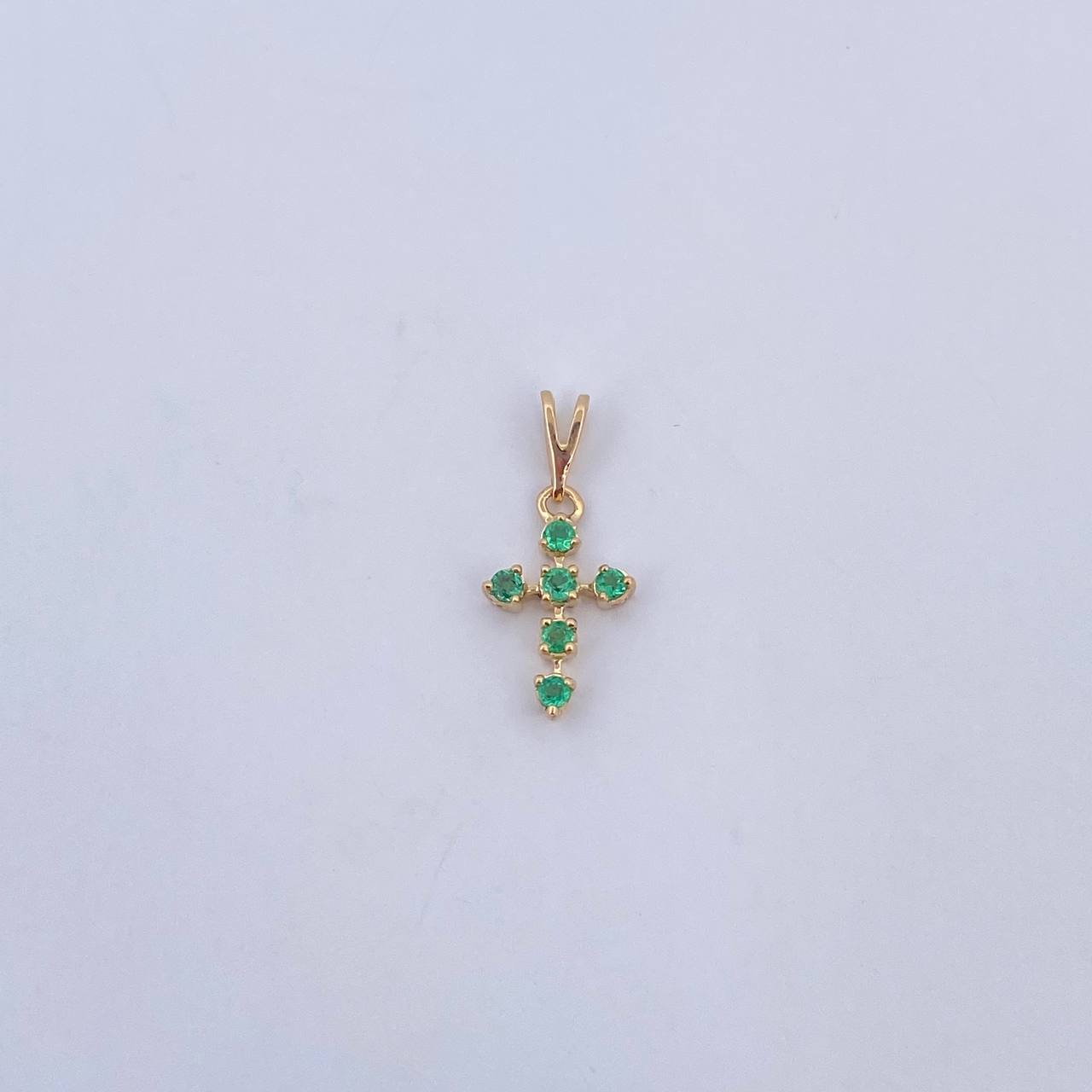 Dije Cruz 0.45gr / 1.6cm / Esmeraldas 14 Pts Oro Amarillo 18K (Joya) &