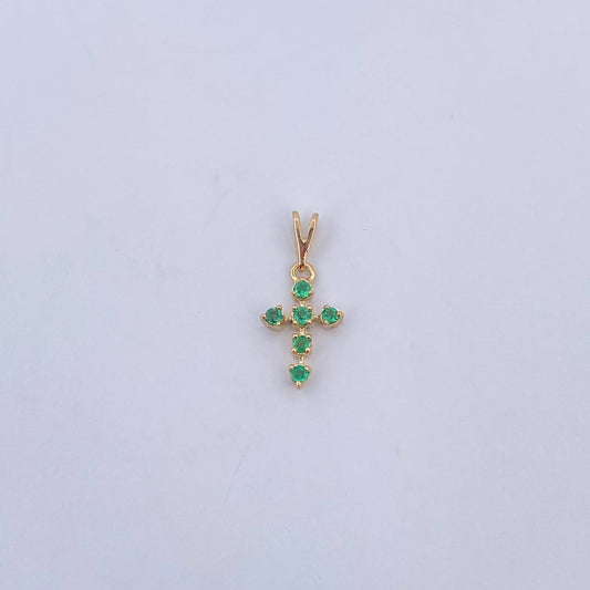 Dije Cruz 0.45gr / 1.6cm / Esmeraldas 14 Pts Oro Amarillo 18K (Joya) &