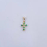 Dije Cruz 0.45gr / 1.6cm / Esmeraldas 14 Pts Oro Amarillo 18K (Joya) &