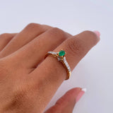 Solitaire Ring Churumbela 1.9gr / Size 6 3/4 / Emeralds 14 Pts Diamonds 11 Pts Two Yellows White Gold 18K (Jewelry) &