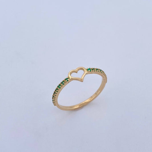 Heart Silhouette Ring 1.45gr / Size 7 1/2 / Emeralds 16 Pts 18K Yellow Gold (Jewel) &
