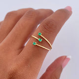 Ring Lines 1gr / T9 1/4 / Emeralds 6 Pts 18K Yellow Gold (Jewel) &