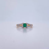 Bridge Ring 2.6gr / T6 3/4 / Emeralds 17 Pts Diamonds 15 Pts 18K Yellow Gold (Jewel) &