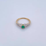 Bridge Ring 2.6gr / T6 3/4 / Emeralds 17 Pts Diamonds 15 Pts 18K Yellow Gold (Jewel) &
