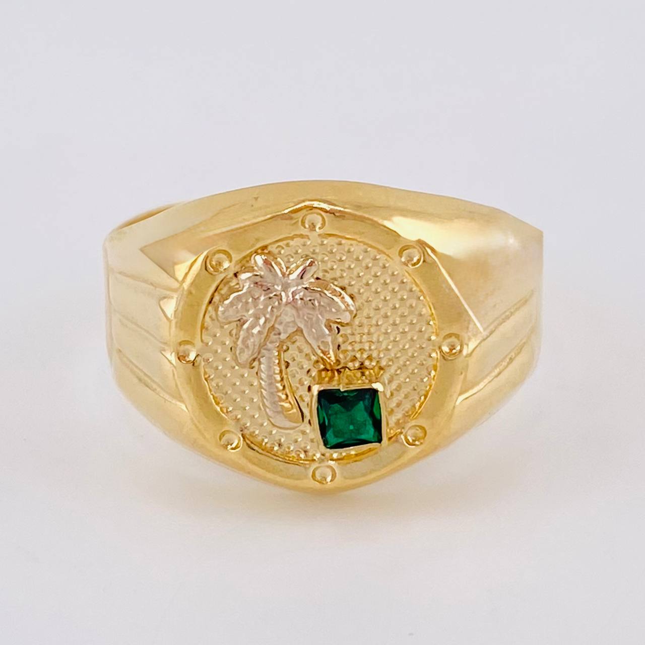 Round Palm Tree Ring 3.4 g / T9 1/4 Two Yellow White Gold 18K