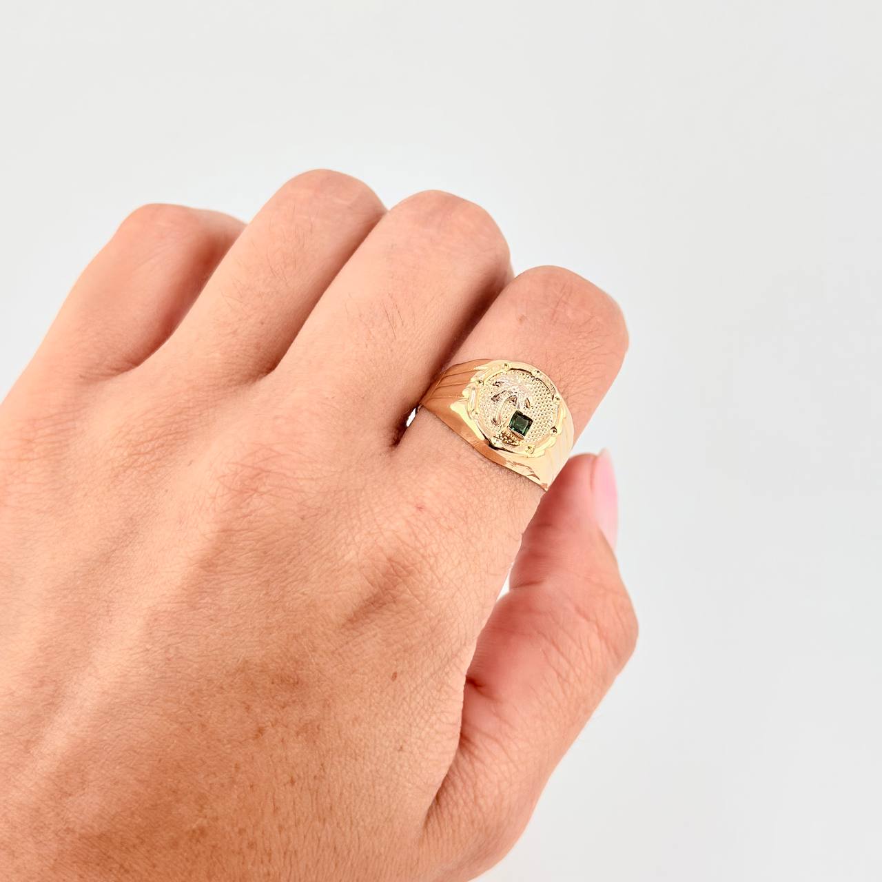 Round Palm Tree Ring 3.45 g / T11 Two-Tone Yellow White Gold 18K