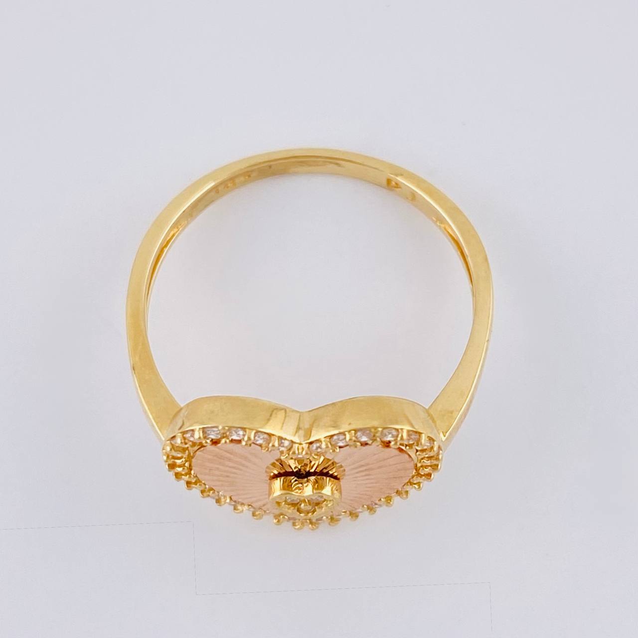 Anillo Corazón Diamantado Con Marco 2.9 g / T6 1/2 Dos Oros Amarillo Rosa 18K