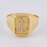 Anillo Sello Ancla Cuadrado 3.3 g / T10 1/4 Dos Oros Amarillo Blanco 18K