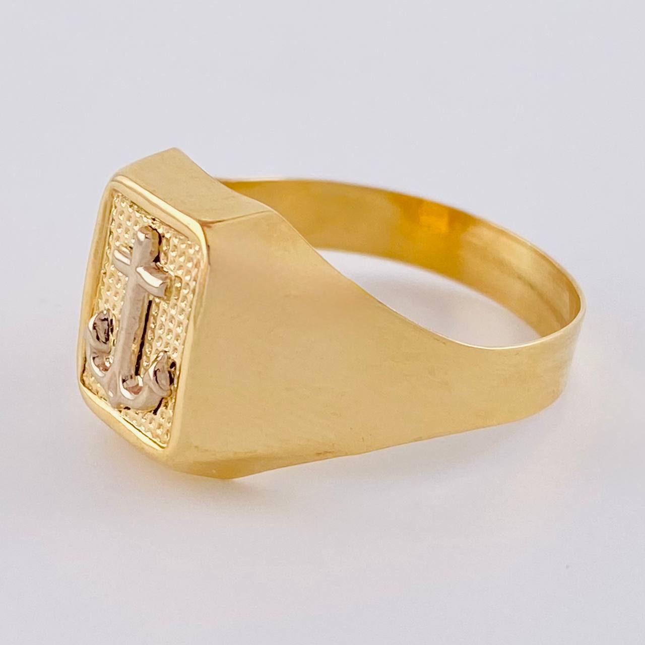 Anillo Sello Ancla Cuadrado 3.3 g / T10 1/4 Dos Oros Amarillo Blanco 18K