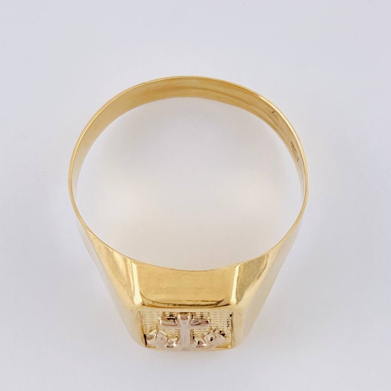 Anillo Sello Ancla Cuadrado 3.3 g / T10 1/4 Dos Oros Amarillo Blanco 18K