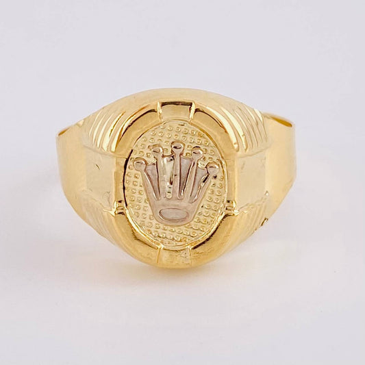 Anillo Sello Corona Ovalado Con Marco 3.75 g / T11 1/4 Dos Oros Amarillo Blanco 18K