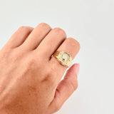 Oval Crown Signet Ring With Frame 3.7 g / T10 1/2 Two-Tone Yellow White Gold 18K