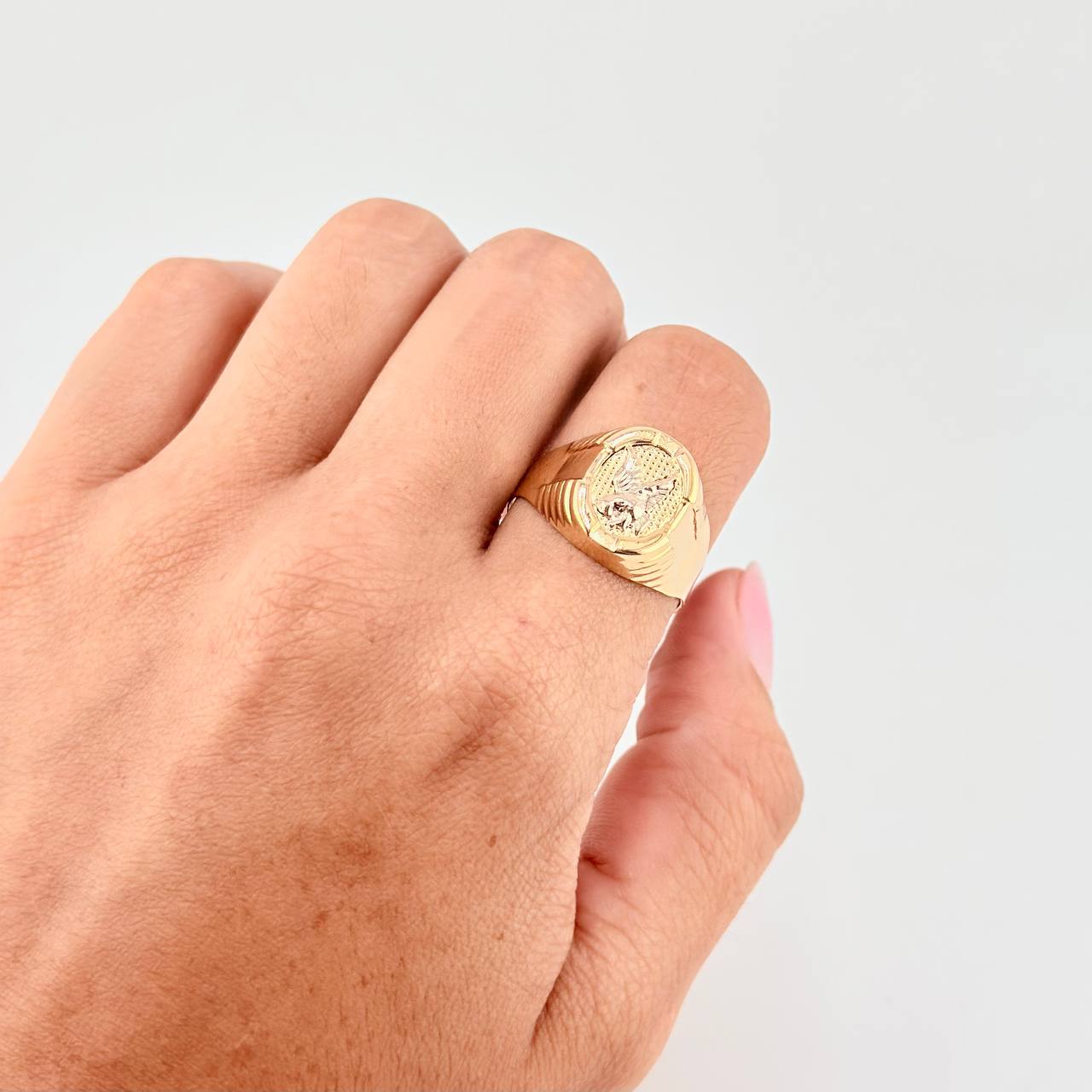 Oval Frame Eagle Ring 3.7 g / T9 3/4 Two-Tone Yellow White Gold 18K