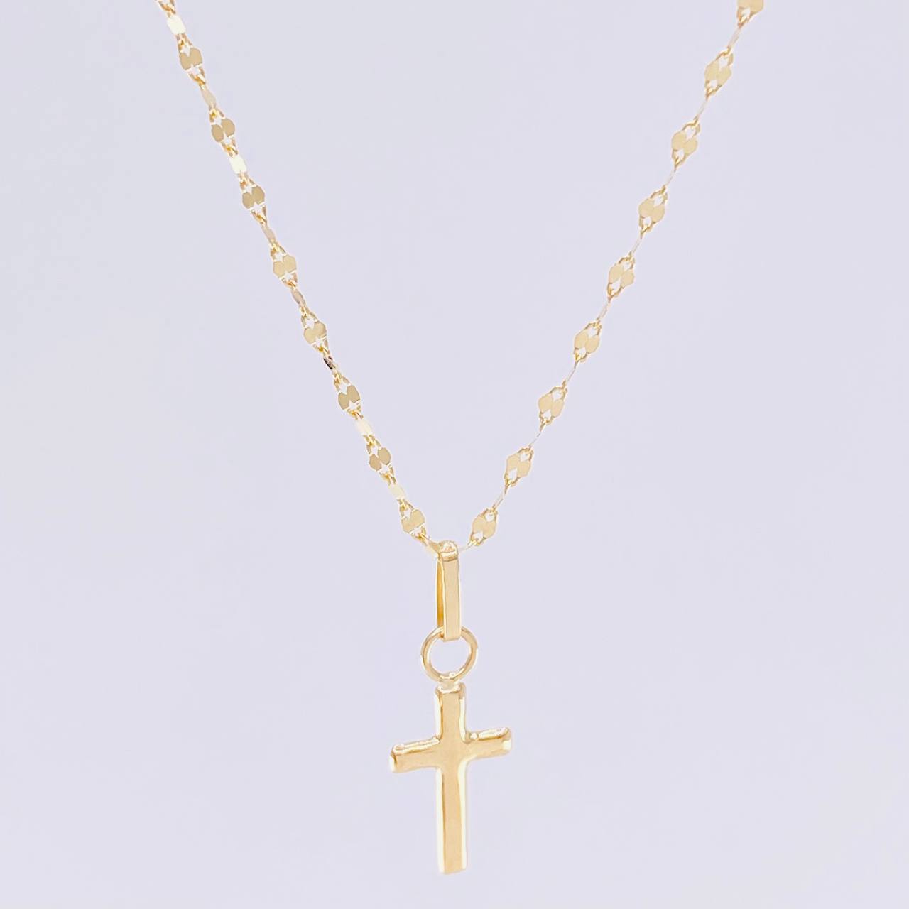 Set Mirror Flower Chain + Plain Cross Pendant / 1gr / 17 3/4 in 18K Yellow Gold