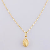 Set Mirror Flower Chain + Pendant Miraculous Virgin / 1.35gr / 17 3/4 in 18K Yellow Gold