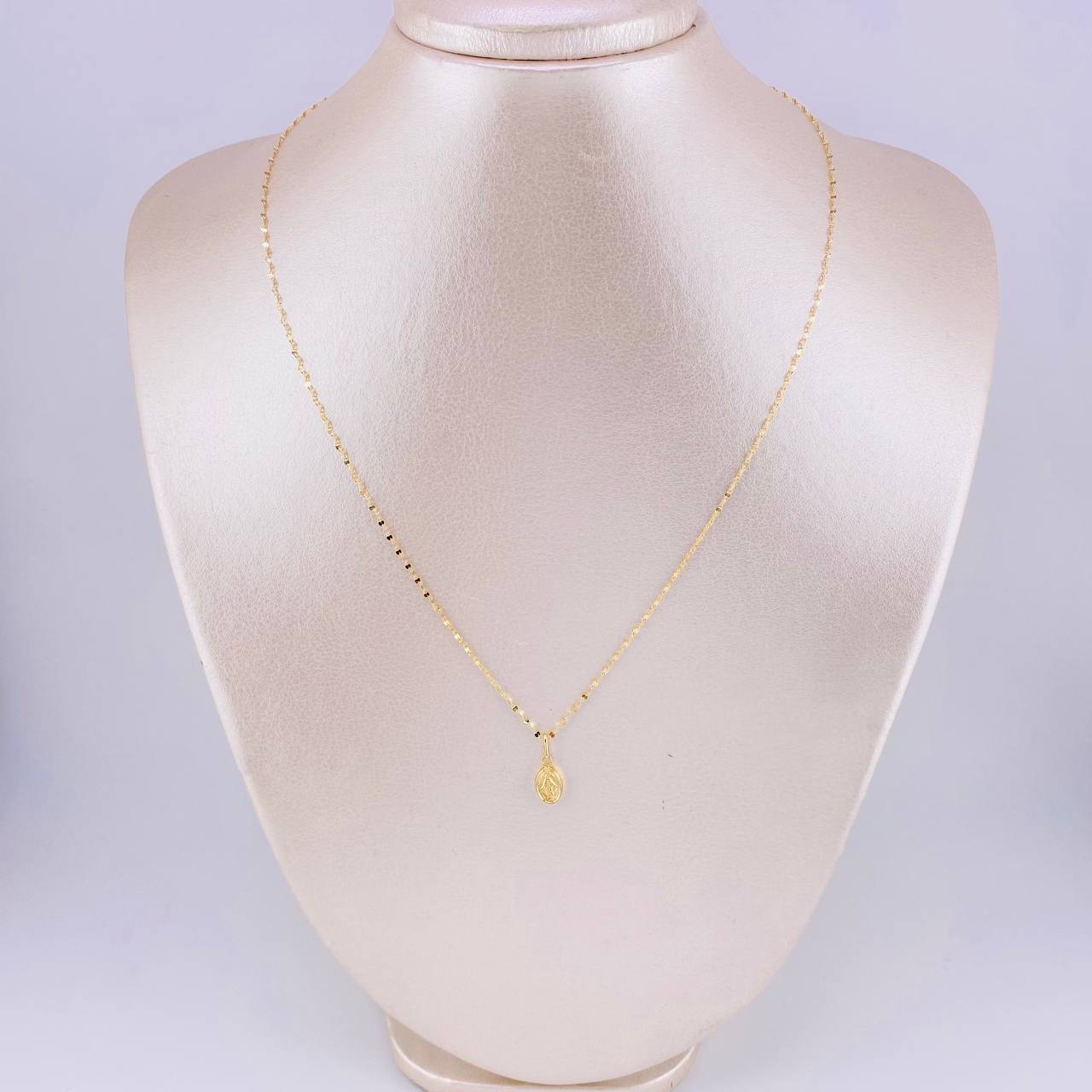 Set Mirror Flower Chain + Miraculous Virgin Pendant / 1.1gr / 17 3/4 in 18K Yellow Gold