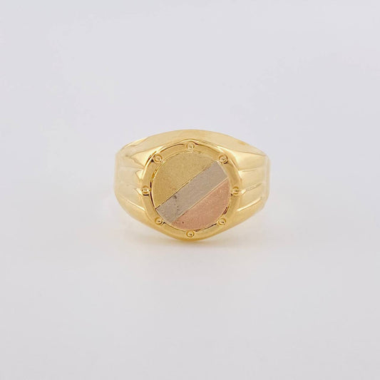 Anillo Sello Redondo Con Marco 3 g / T9 3/4 Tres Oros 18K