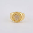 Anillo Sello Corona Redondo Con Marco 2.85 g / T11 Dos Oros Amarillo Blanco 18K