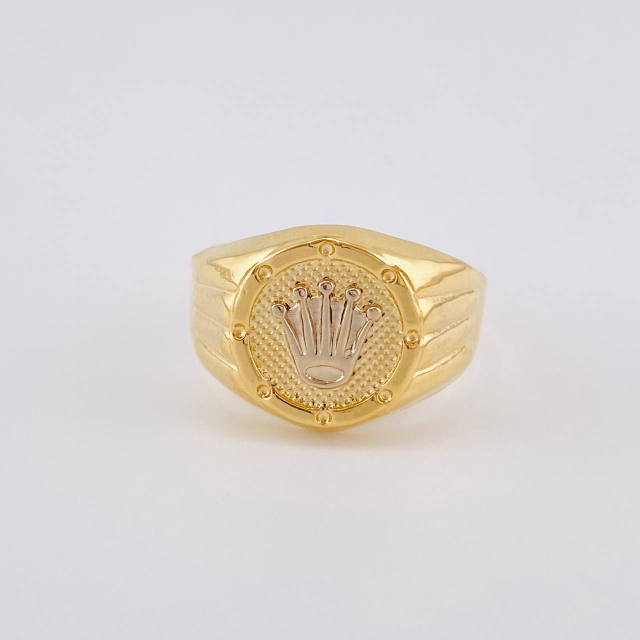 Anillo Sello Corona Redondo 2.8 g / T10 Dos Oros Amarillo Blanco 18K
