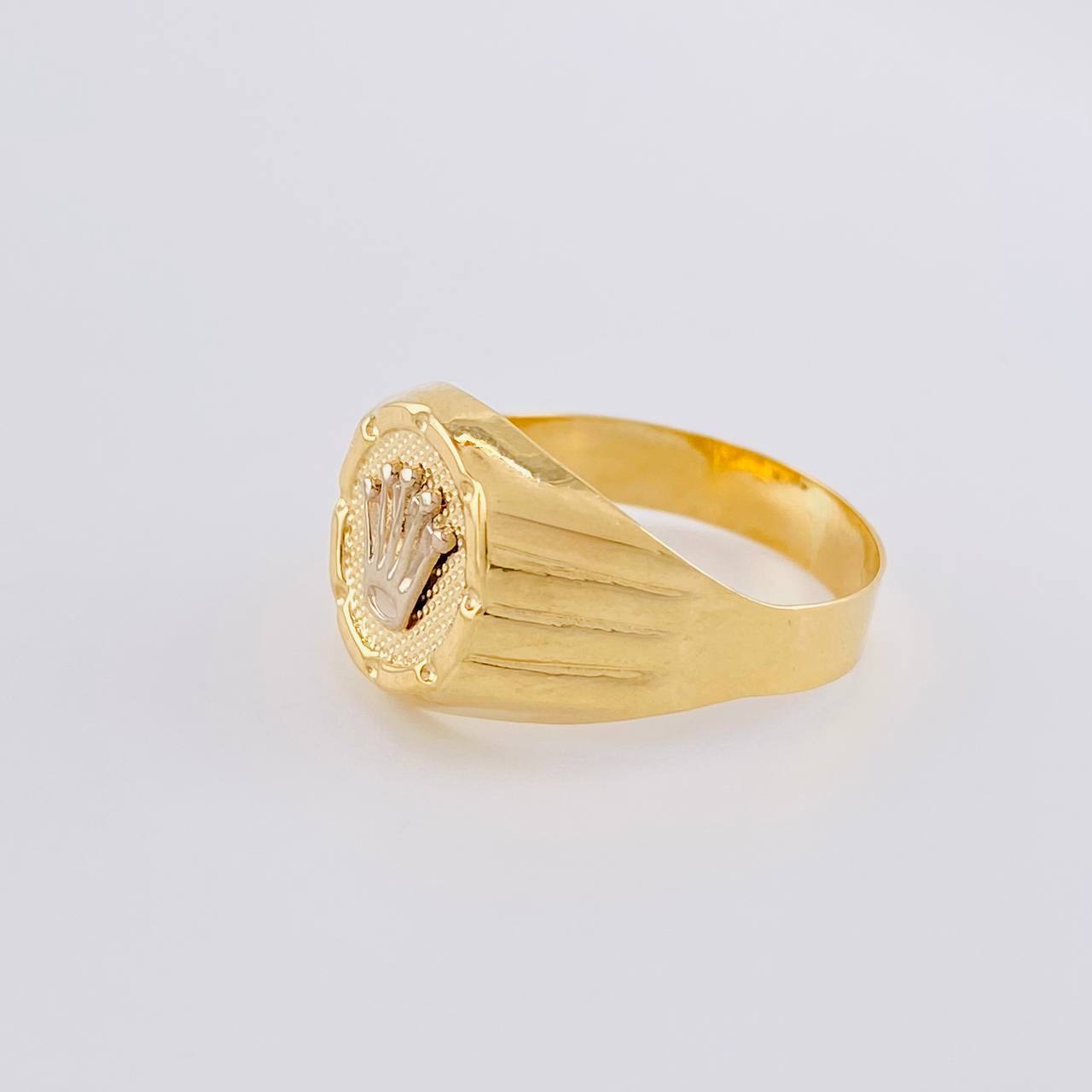 Anillo Sello Corona Redondo 2.7 g / T9 1/2 Dos Oros Amarillo Blanco 18K