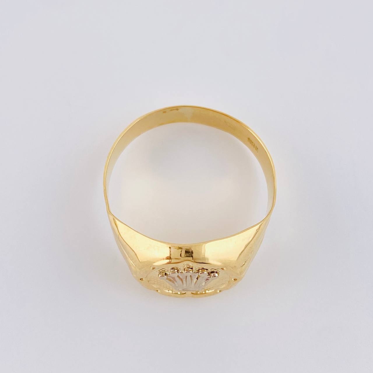 Anillo Sello Corona Redondo 2.9 g / T10 1/2 Dos Oros Amarillo Blanco 18K