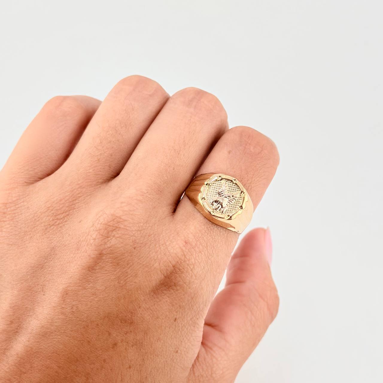 Anillo Aguila Marco Redondo 2.75 g / T8 3/4 Dos Oros Amarillo Blanco 18K