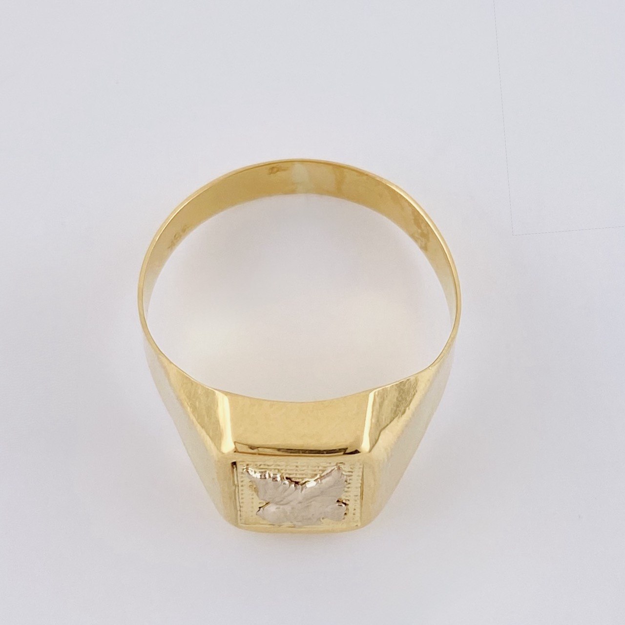 Anillo Sello Águila Cuadrado 3.2 g / T9 1/4 Dos Oros Amarillo Blanco 18K