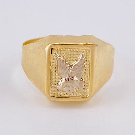 Anillo Sello Águila Cuadrado 3.2 g / T9 1/4 Dos Oros Amarillo Blanco 18K
