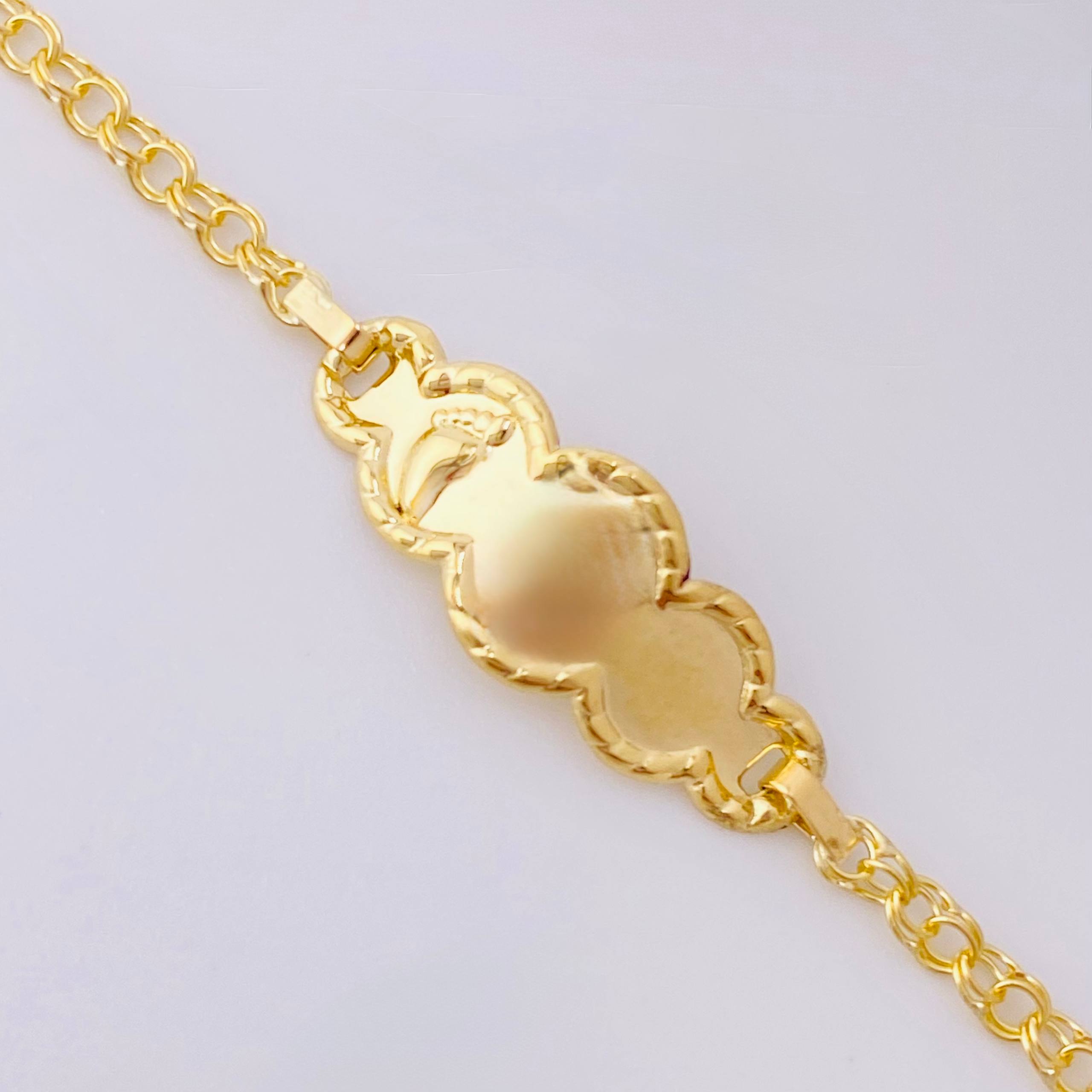 Pulso Bebé Roll On Placa Nuve Pie 1.35gr / 5 3/4 in / 2.2mm Oro Amarillo 18K *