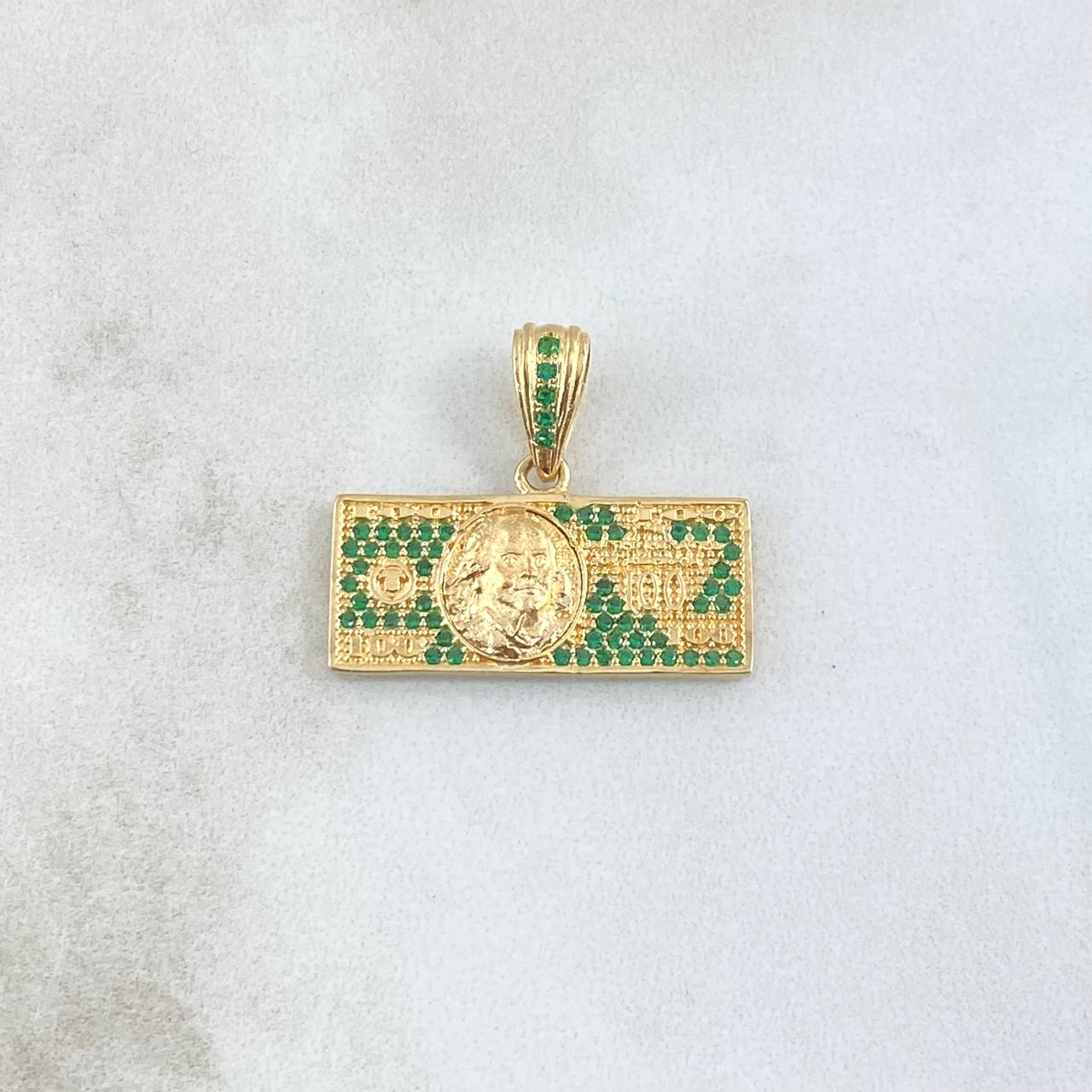 Dije Dólar 3.7gr / 2.5cm / Circones Verdes Oro Amarillo 18K ©