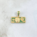Dije Dólar 3.6gr / 2.3cm-Circones Verdes  Oro Amarillo 18K