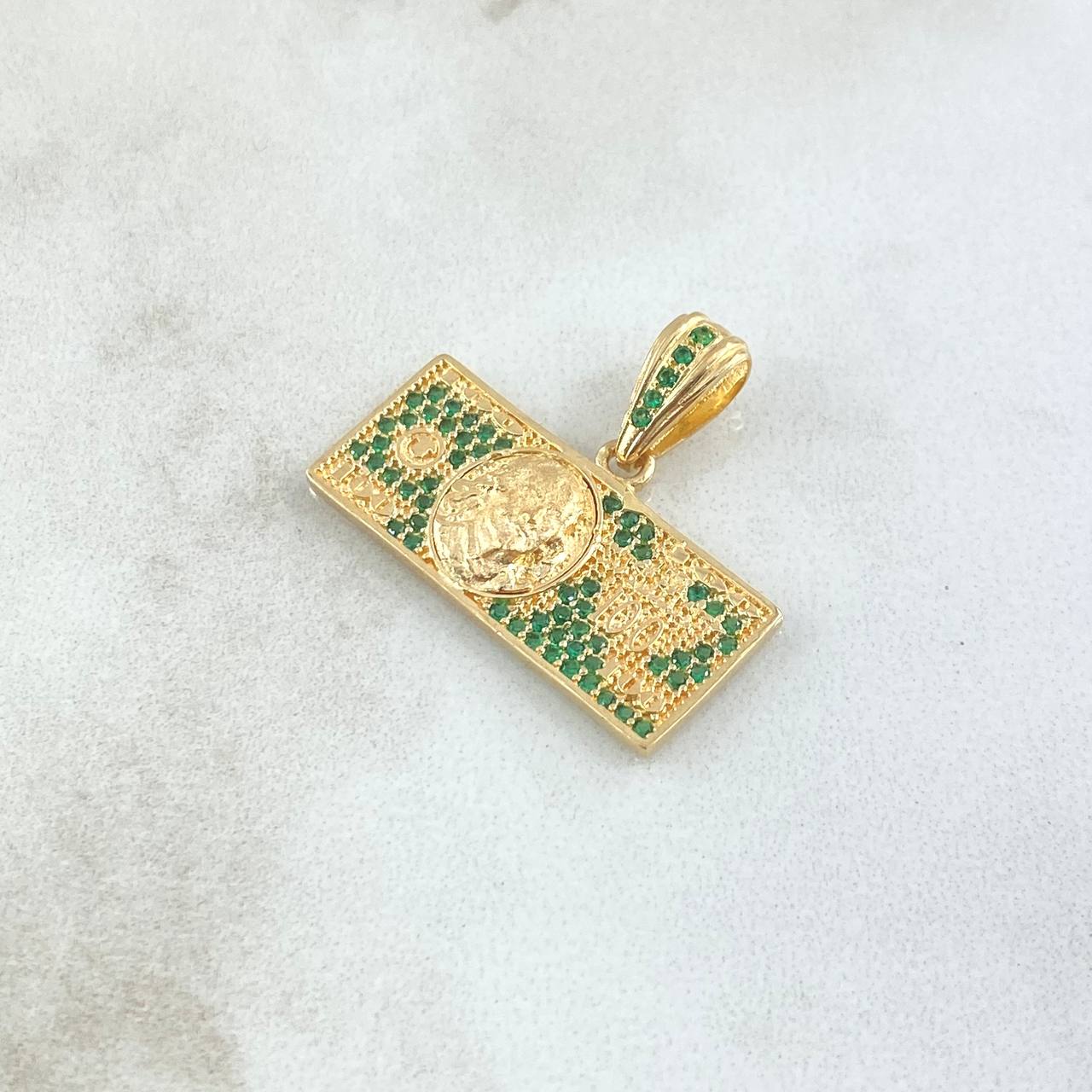 Dije Dólar 3.7gr / 2.5cm / Circones Verdes Oro Amarillo 18K ©