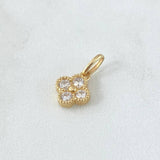 Dije Flor Trébol 1.15gr / 1.5cm / 9mm Circones Blancos Oro Amarillo 18K