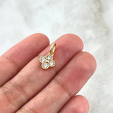 Dije Flor Trébol 1.15gr / 1.5cm / 9mm Circones Blancos Oro Amarillo 18K