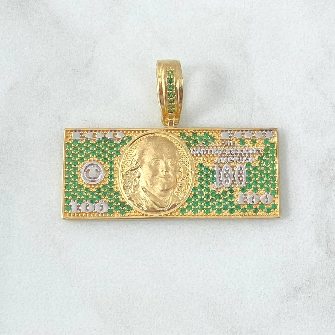 Pendant Dollar 9.05gr / 2.8cm / Green Zircons Two Yellow White 18K Gold ©