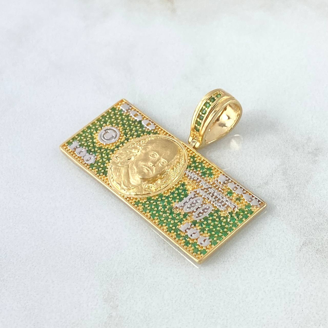 Pendant Dollar 9.05gr / 2.8cm / Green Zircons Two Yellow White 18K Gold ©