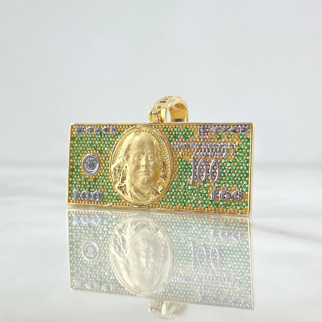 Pendant Dollar 9.05gr / 2.8cm / Green Zircons Two Yellow White 18K Gold ©