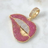 Pendant Lips 36.9gr / 5.6cm / Fuchsia - White Zircons 18K Yellow Gold