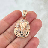 Pendant Pharaoh Tutankhamun Face 7.75gr / 3.6cm / White - Black Zircons 18K Rose Gold