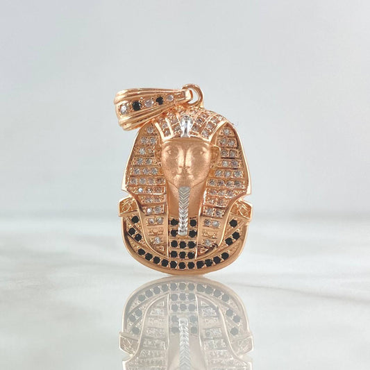 Pendant Pharaoh Tutankhamun Face 7.75gr / 3.6cm / White - Black Zircons 18K Rose Gold