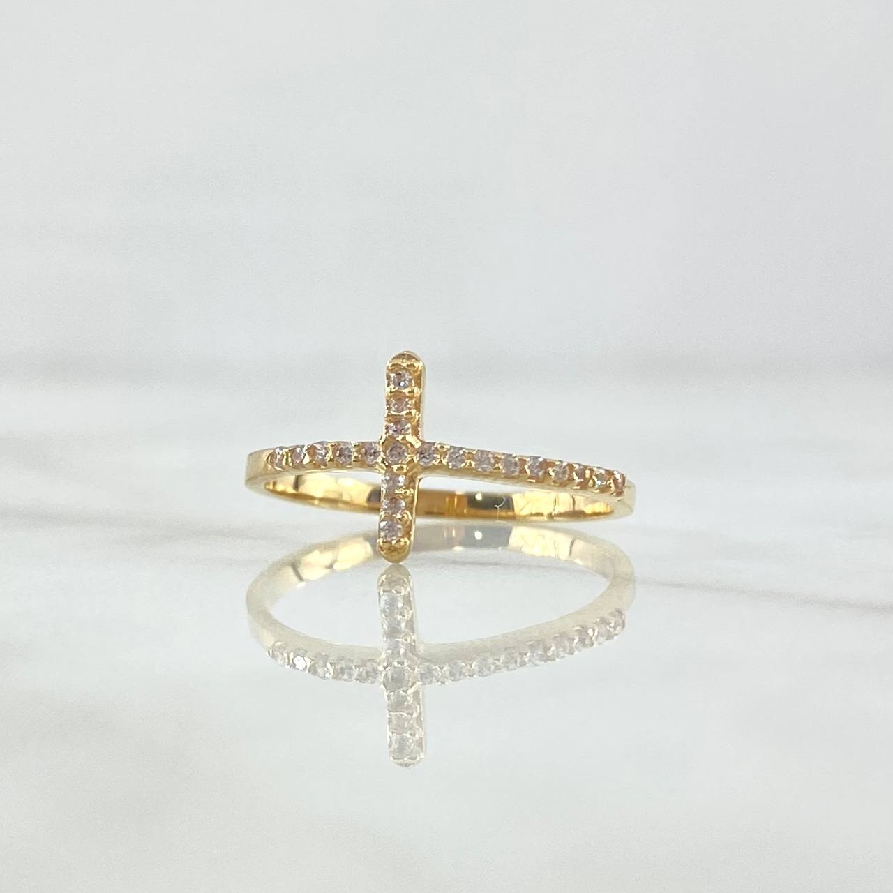 Cross Ring 1.3gr / Size 7 3/4 / White Zircons 18K Yellow Gold