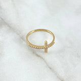 Cross Ring 1.3gr / Size 7 3/4 / White Zircons 18K Yellow Gold