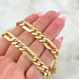 Figaro Chain Three Rings 32.05gr / 23 1/2 in / 8mm Yellow Gold Nac.Esp. 18K ©