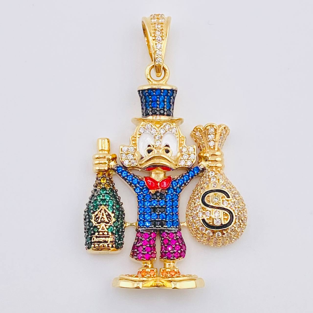 Dije Pato Bolsa De Dinero Botella De Champagne 14.75gr / 2 in / Oro Amarillo 18K *