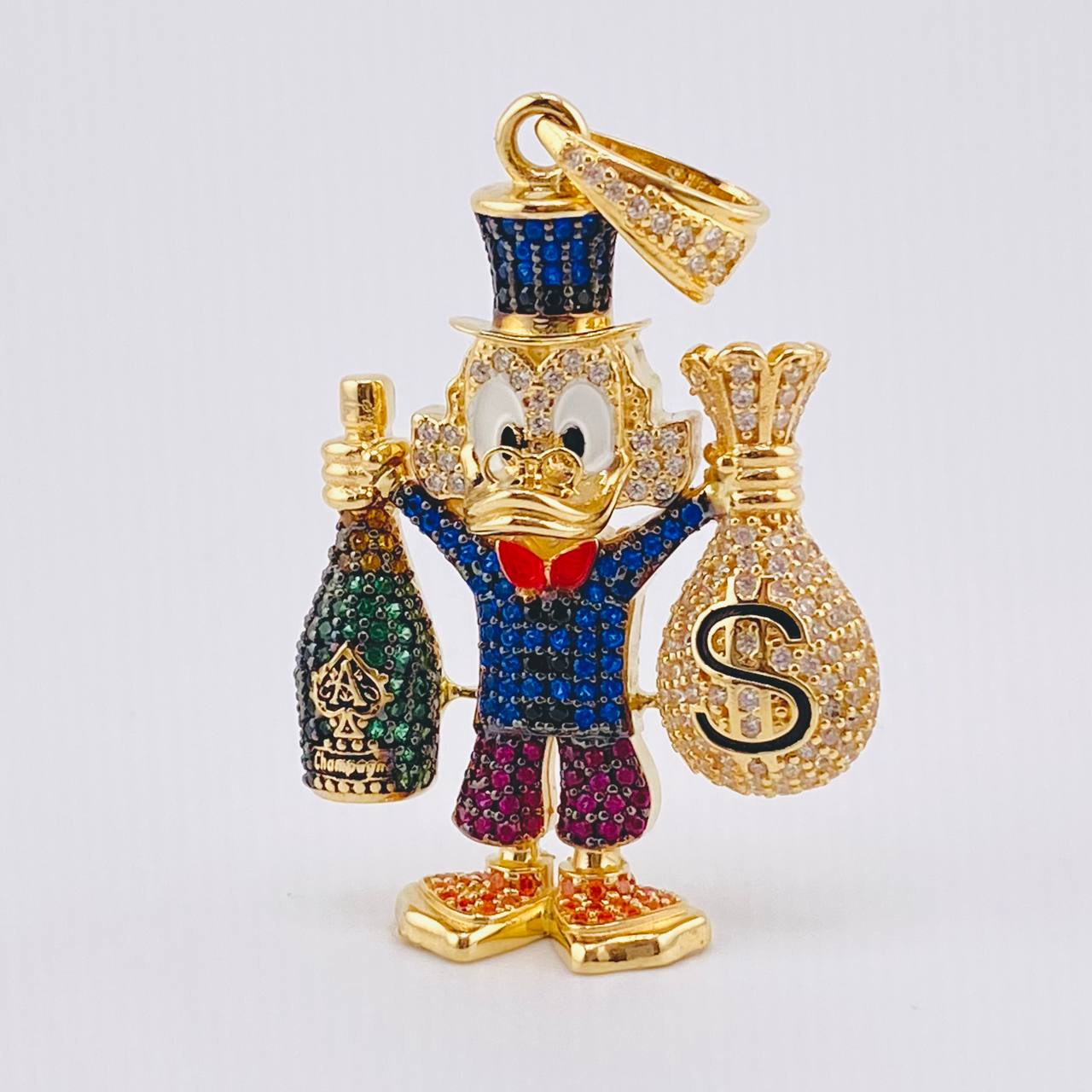 Dije Pato Bolsa De Dinero Botella De Champagne 14.75gr / 2 in / Oro Amarillo 18K *