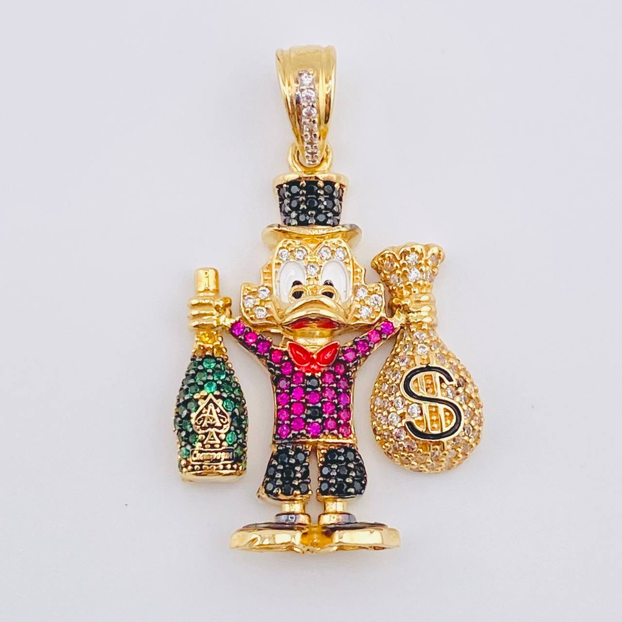 Dije Pato Bolsa De Dinero Botella De Champagne 9.45gr / 1 1/2 in / Oro Amarillo 18K *
