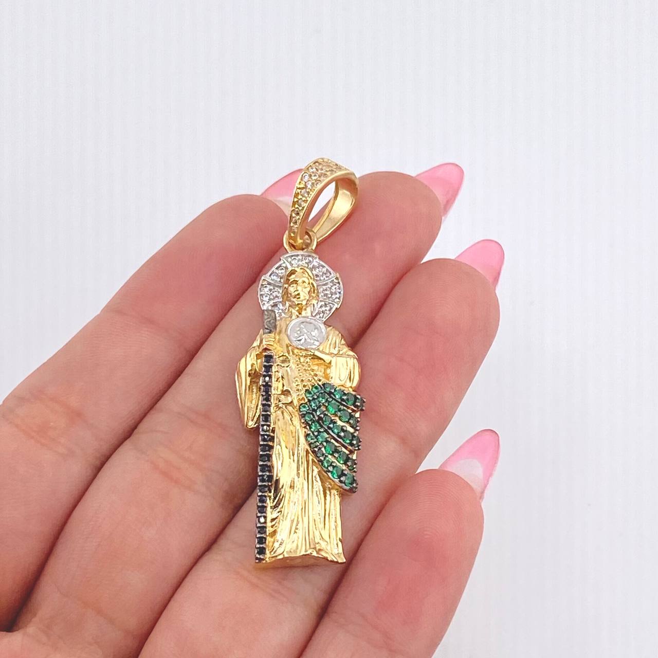 Dije San Judas Tadeo 9.15gr / 2 in / Dos Oros Amarillo Blanco 18K *