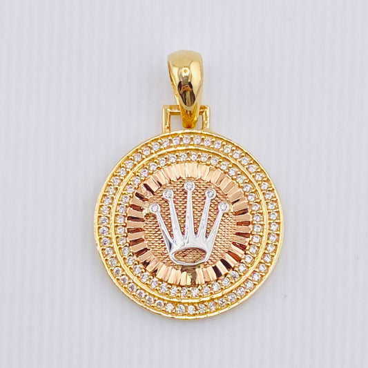 Dije Placa Corona Circular 4.5gr / 1 1/4 in / Tres Oros 18K ©