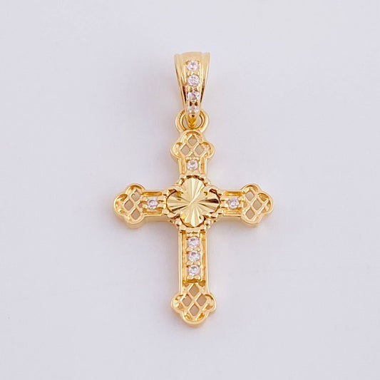 Dije Cruz Trebol Diamantado 1.1g / 1 in Oro Amarillo 18K
